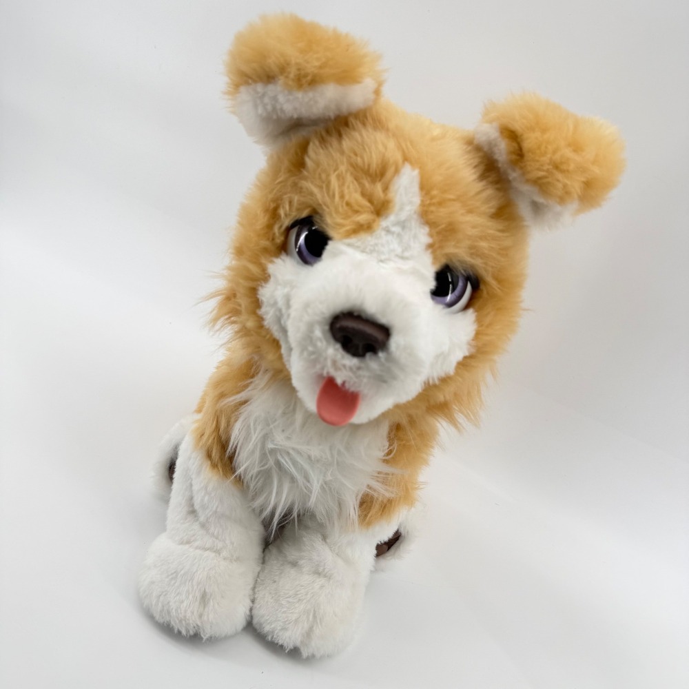FurReal Friends Ricky Interactive Puppy Kids 14in Tan White Plush Dog Toy Works